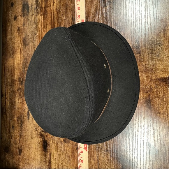 Fedora Black 100% Cotton Canvas Brown Leather Trim small/medium hat - Picture 8 of 9